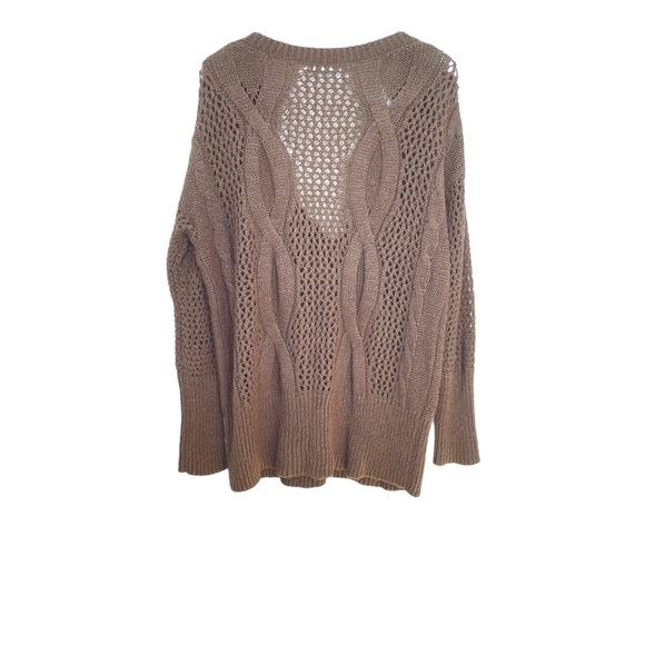 Urban Outfitters Kimchi Blue Brown Cable Knit Sweater Deep V Neck Ribbed Hem M - Picture 11 of 14